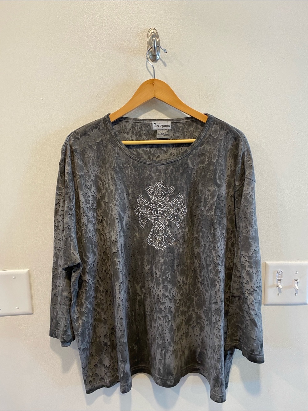 Y2K beckyanne acid wash rhinestone embellished cross 2X grunge Whimsigoth